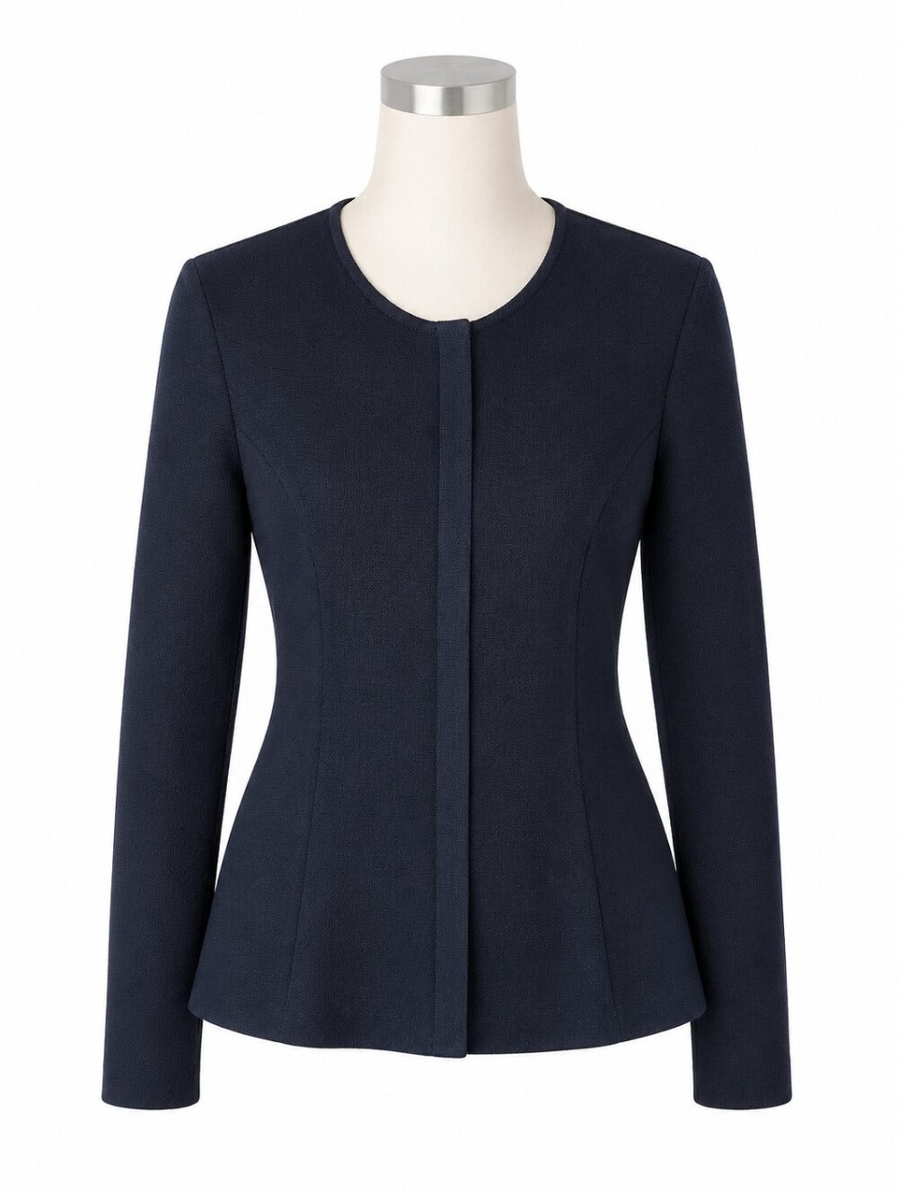Scanlan Theodore Crepe Knit Curved Hem Jacket Navy Blue Sz M Medium Zip Front